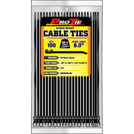 Kdar 15 in. Standard Duty Screw Mount Cable Ties, Black, 100PK B15DSSM100