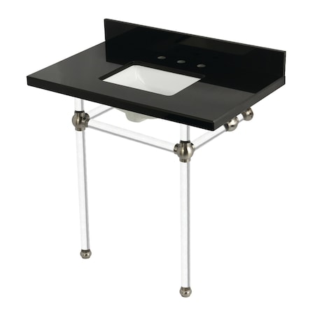 Kingston Brass 36" Black Granite Console Sink with Acrylic Legs, 8-Inch, 3-Hole, Black Granite/Brushed Nickel KVPK36KASQ8