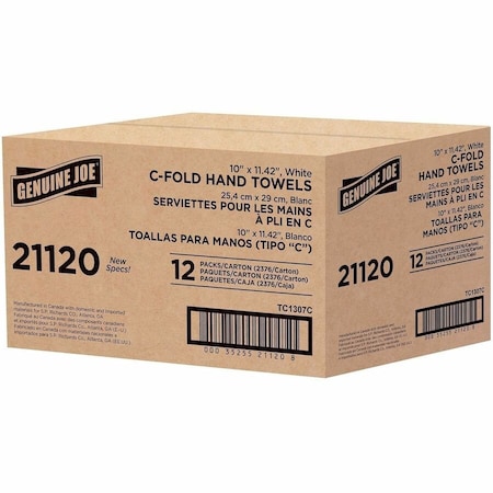 Genuine Joe C-Fold Paper Towels - 1 Ply - 13 x 10 - White - 2400 Sheets Per Sleeve - 12 Sleeves / Pack, 12PK GJO21120