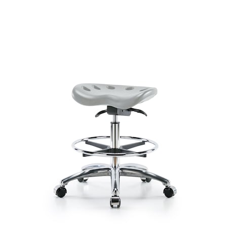 Blue Ridge Ergonomics Poly Tractor Sit-Stand Stool Chr-Medium Bench Ht with Chr FR&Chr Casters in Gray Poly PTMBSO-CR-CF-CC-GRY