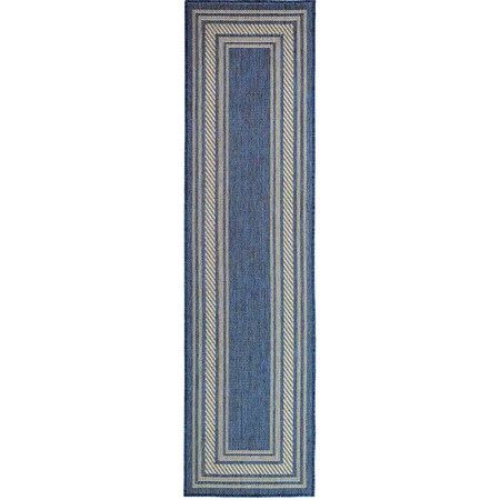 Homeroots 6' Denim Blue And Ivory Geometric Indoor Outdoor Runner Rug 572585