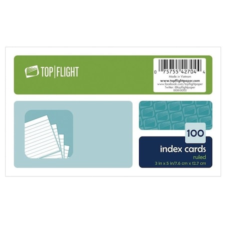 Top Flight Index Card, 3 in L, 5 in W, White 4630712