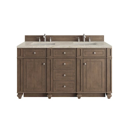 James Martin Vanities Bristol 60" Double Vanity, Whitewashed Walnut, w/ 3 CM Tajnar Eclos Top w/FreePower Wireless Charger 157-V60D-WW-FTJR