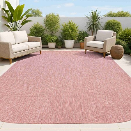 Jonathan Y Miles Modern Minimalist Radius Corner Solid Light Rose 9 ft. x 12 ft. Indoor/Outdoor Shaped Area Rug SHP100E-9