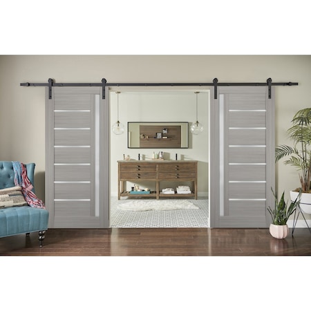 Sartodoors Double Barn Interior Door, 36" x 80", Gray QUADRO4088DB-SSS-36