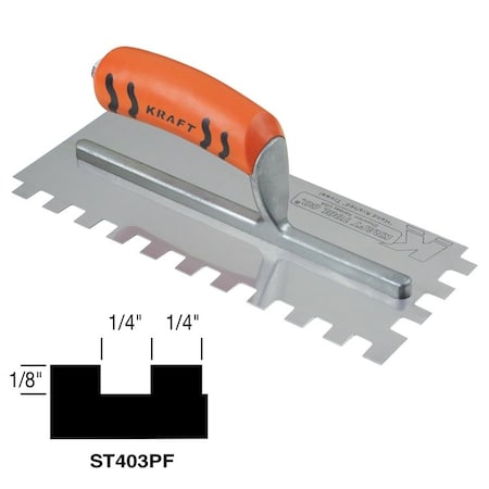 Kraft Tool s 1/4" x 1/8" x 1/4" Square-Notch Trowel with ProForm Handle ST403PF