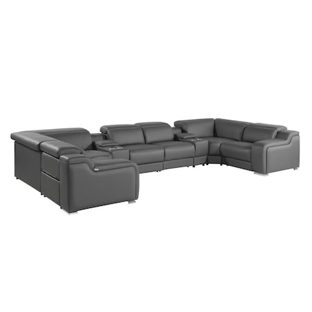 Homeroots Dark Gray Italian Leather Power Reclining U Shaped Eight Piece Corner Sectional With Console 632567