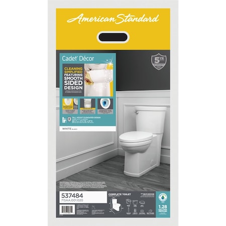 American Standard Cadet 3 Decor Wht Chair Height Elongated Bowl 1.28 GPF Toilet 715AA001.020
