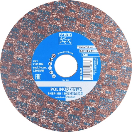 Pferd PFERD POLINOX Unitized Wheel, 6in x 1/4 x 1, Coarse, Medium-Hard, 6AC, Aluminum oxide 48244