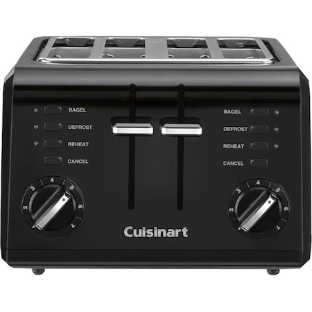 Cuisinart Toaster, Bagel, Defrost, Reheat Control, PlasticStainless Steel, Black CPT-142BK