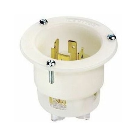 Leviton Flanged Locking Inlet, 20 A, 120/208V AC, Three Phase, 4 Pole, Flush Mount, Screw Terminals, White 7408-C