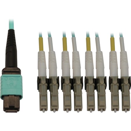 Eaton Tripp Lite Series 40/100/400G Multimode 50/125 OM3 Fiber Optic Cable 12F MTP/MPO-PC to 4x N844X-03M-8L-P