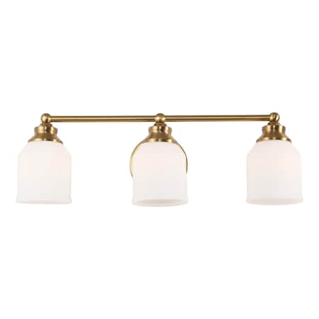 Jonathan Y Lydia 24" 3-Light Farmhouse Cottage Metal LED Vanity Light with Frosted Glass Shades, Brass Gold JYL7551B