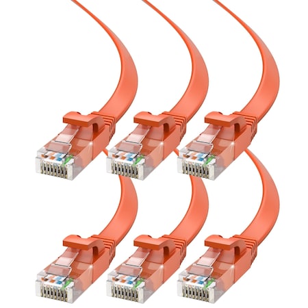 Maximm Cat6 Flat Ethernet Cable 25ft, 6PK, Orange, 6PK CAT6F-25FTORANGE6PK