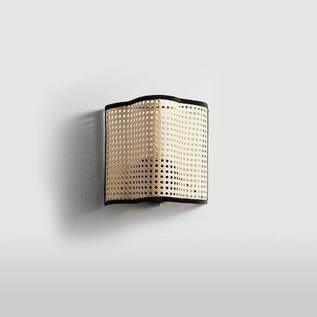 Vidalite Gal Wall Sconce with Rattan Shade, Stitched Velvet Detailing, Flush Mount Canopy, Bohemian Style CE1008610