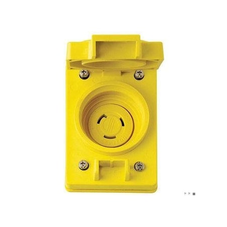 Leviton Watertight Locking Receptacle, L5-20R, 20 A, 125V AC, Single Phase, 2 Pole, Flush Mount, Yellow 67W47