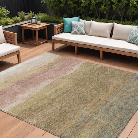 Homeroots 9' X 12' Tan And Beige Abstract Washable Indoor Outdoor Area Rug 618158