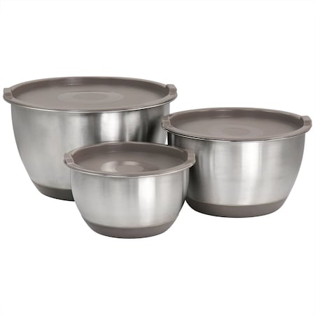 Martha Stewart 3 Piece Stainless Steel Mixing Bowl Set with Lids in Taupe 129078.06