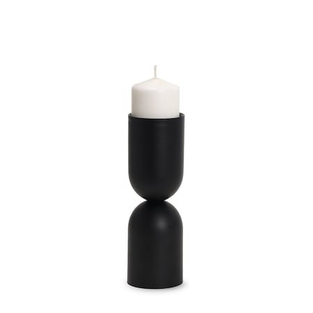 Homeroots 11" Black Metal Tabletop Pillar Candle Holder 608423