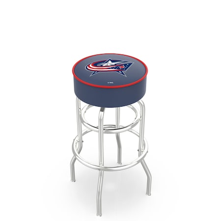 Holland Bar Stool Co 25" Columbus Blue Jackets Cushion Seat, 2-Ring Chrome Swivel Bar Stool L7C125ColBlu