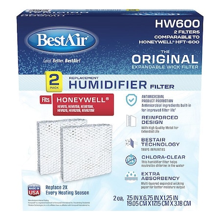Bestair Humidifier Pad, 7 1/2 in L, PK2 HW600-2PK-PDQ-2