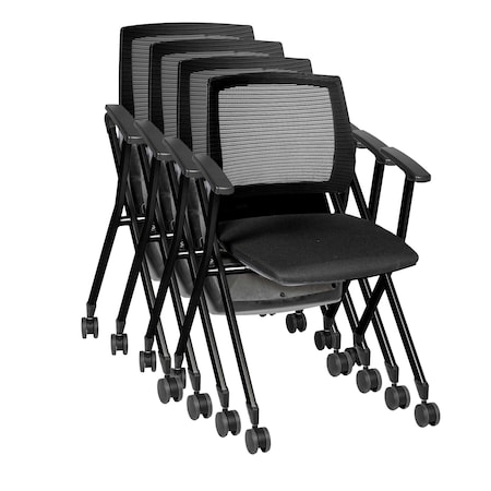 Regency Pulse Flexible High Back with Padded Fabric Seat Nesting Chair, Black, 4PK 2409BK4PK