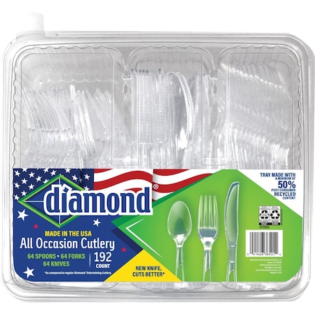 Diamond FS-LW Clear Plastic Cutlery Set, 192 Piece Tray 4142636501