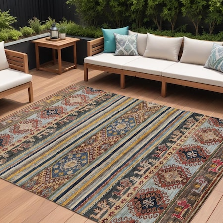 Homeroots 10' X 14' Rust Gray And Gold Tribal Washable Indoor Outdoor Area Rug 615421