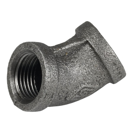 Zoro Select 45 Degrees Elbow Black Coated Malleable Iron Pipe Fitting, 1/2" Pipe, Female BSPT, Malleable Iron 793FF4