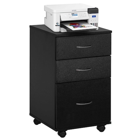 Basicwise 15 in W 3 Drawer File Cabinet, Black QI003678.BK