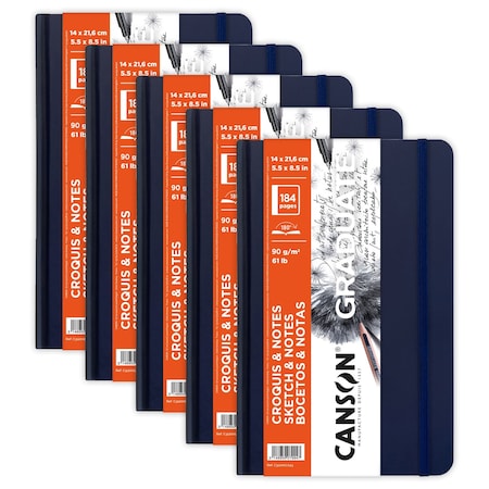 Canson Graduate Sketch & Notes Art Book, Dark Blue, Hard Cover Binding, 92 Sheet, 5.5x8.5 inch, 5PK C31200L043