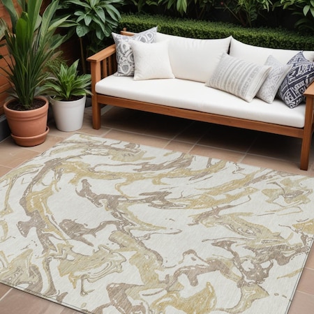 Homeroots 10' X 14' Ivory Gold And Brown Abstract Washable Indoor Outdoor Area Rug 600101