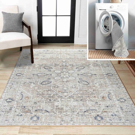 Jonathan Y Shaii Global Medallion Low-Pile Machine-Washable Light Gray/Brown 8 ft. x 10 ft. Area Rug WSH319B-8