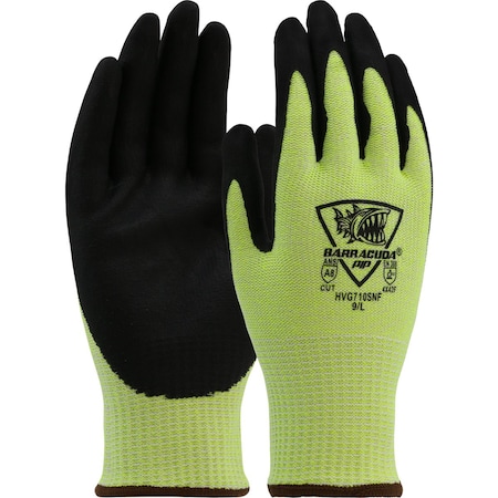 G-Tek Hi-Vis Seamless Knit A8 PolyKor Blended Glove with Foam Nitrile Coated Grip on Palm & Fingers, 12PK 12299