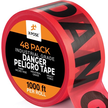 Xpose Safety Danger Tape, PVC, Danger/Peligro, High Visibility Red, 3 in W., 1000 ft L., 48 PK PDPT-48-X