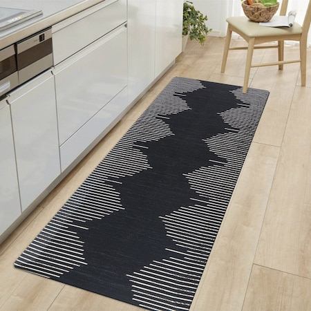 World Rug Gallery Bohemian Stripe Cushioned Anti Fatigue Standing Kitchen Mat 18 ft x 47 ft Black WR21BLACK18X47
