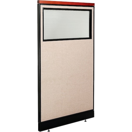 Global Industrial Interion Deluxe Office Partition Panel w/Partial Window and Pass-Thru Cable 36-1/4Wx65-1/2H Tan 694731WPTN