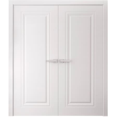 Sartodoors Interior Double Doors 60 x 80 inches, BASIC 9111 White, Wood Interior Solid Panel Frame, Closet B BASIC9111DD-SKIN-60