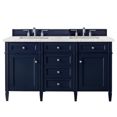 James Martin Vanities Brittany 60'' D Vanity, Victory Blue w/ Jasmine Pearl Silestone Top w/FreePower Wireless Charger 650-V60D-VBL-FEJP