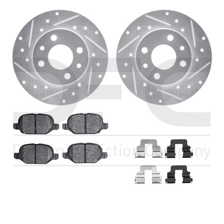 Dynamic Friction Co DFC Rotors-Drilled & Slotted-Silver w/ EURO 5000 Ceramic Brake Pads Incl Hdw 7612-07000