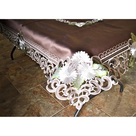 Sinobrite H8852-1-68x126 68 x 126 in. White Daisy Green Leaves on Brown Fabric Tablecloth H8852/1-68x126