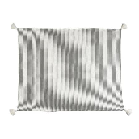 Homeroots 50" X 60" Black and White Woven Cotton Striped Throw Blanket with Tassels 516574