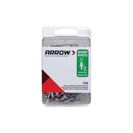 Arrow Rivets, Short, White Aluminum, 1/8 x 1/8-In., 100-Ct. RSAW1/8IP