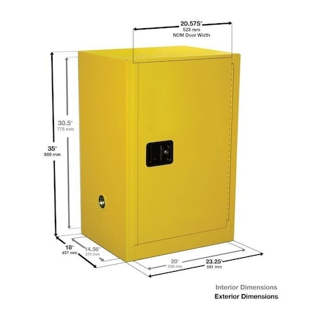 Eagle Mfg Flammables Safety Cabinet, 12 gal, 1 Shelves, Steel, 23 1/4 in W x 35 in H x 18 in D, White 1924XWHTE