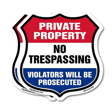 Signmission Private Property Shield Sign No Trespass, 12 inch X 12 inch, Plastic Sign, 2PK SHI-P-2PACK-12-453