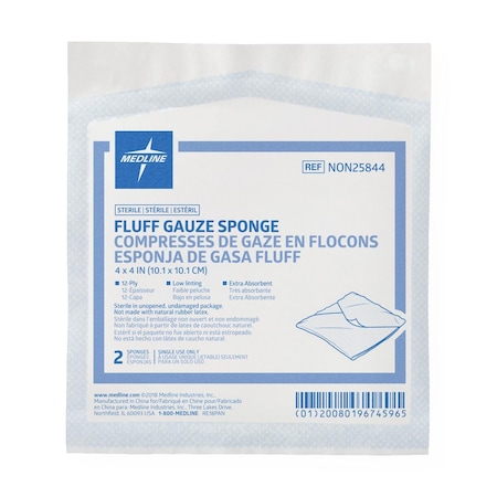 Medline Bulkee II Super Fluff Sponges, 4in x 4in, 2PK NON25844H