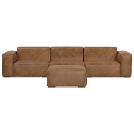 Homeroots 122" Brown Leather Wood Sofa With Ottoman 641057