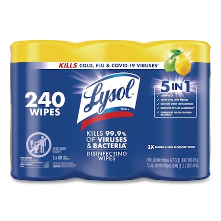 Lysol Disinfecting Wipes, Canister, Lemon and Lime Blossom, White, 3 PK 19200-84251
