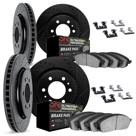 Dynamic Friction Co DFC Brake Rotor Drilled & Slotted - Black- w/Ultimate Duty Brake Pad & HW Kit 8414-76004