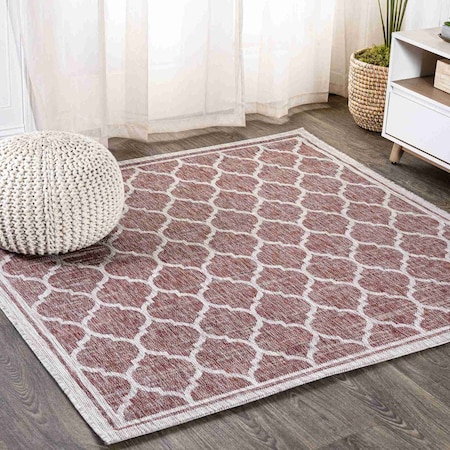 Jonathan Y Trebol Moroccan Trellis Textured Weave Red/Beige 5 ft Square Indoor/Outdoor Area Rug SMB109C-5SQ